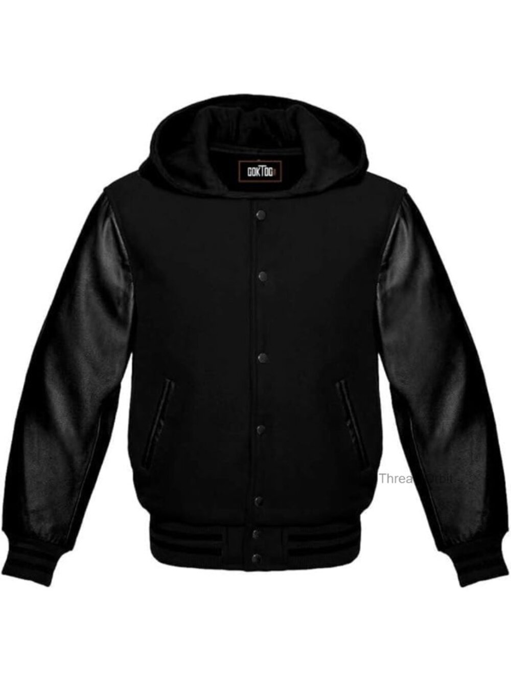 Hooded Varsity Jacket Women Wool Body Genuine Leather Sleeves Bomber Coat